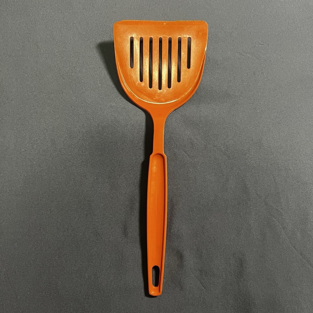 Vintage Ekco USA Nylon Plastic Wide Slotted Spatula Orange Kitchen Utensil RARE